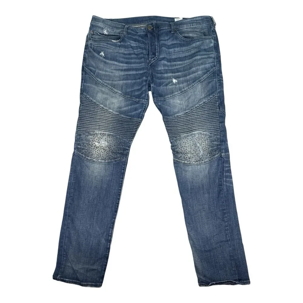 True Religion Jeans Rocco Relaxed Skinny Men’s Size 42 Medium Wash Stud Stretch
